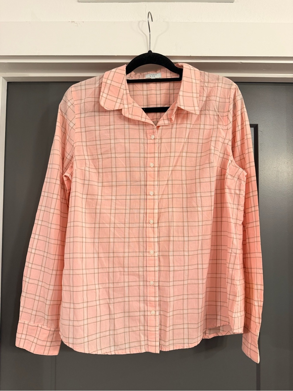Crown & Ivy Pink Windowpane Plaid Button Down Shirt L